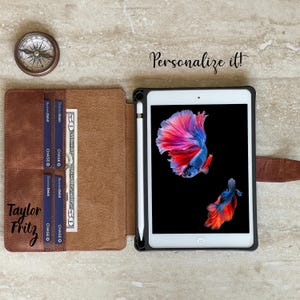 Custom Leather iPad Cases, Leather iPad Sleeve, iPad A16, 13, 12.9, Pro 11, 10.9, 10.5, 10.2, Mini, Portfolio Case with Apple Pencil Holder
