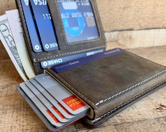 Custom Leather Wallet with Card Eject Feature, Personalized Minimalist RFID Card Holder, Card Protection, Handmade leather Gift for Him