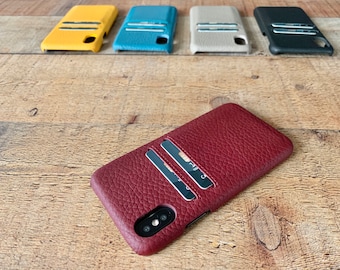 Pebbled Burgundy Leather iPhone Case, iPhone 15, 14, 13, 12, 11, X, XS, XR, 8, 7 Plus Card Holder, iPhone Wallet Snap On, iPhone Credit Card