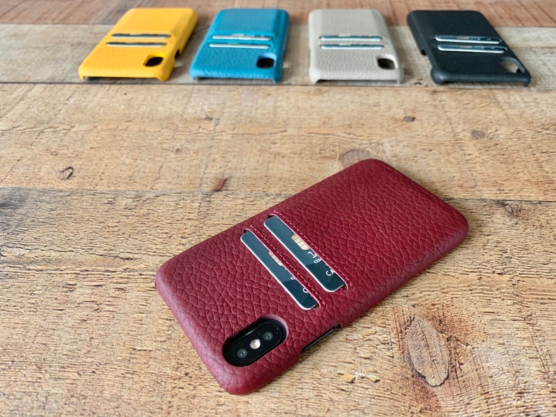 Pebbled Burgundy Leather iPhone Case, iPhone 14, 13, 12, 11, X, XS Max, XR, 8, 7 Plus Card Holder, iPhone Wallet Snap On, iPhone Credit Card 