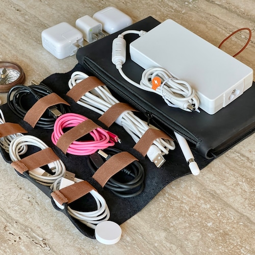 Leather Cable and Charger Organizer Bag Handmade Cord Etsy