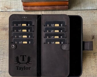 Flap Leather Wallet Case for iPhone  17, 16, 15, 14, 13, 12, SE Series, Detachable Magnetic Bi-Fold Wallet Case, MagSafe Compatible Case