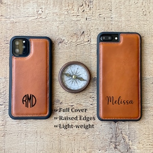 Coque iPhone en cuir personnalisée. iPhone 16, 15, 14, 13, 12, 11, X, XS MAX, XR, 8, 7, 6 Plus. Étui complet Feather Light Snap On. Étui pour iPhone