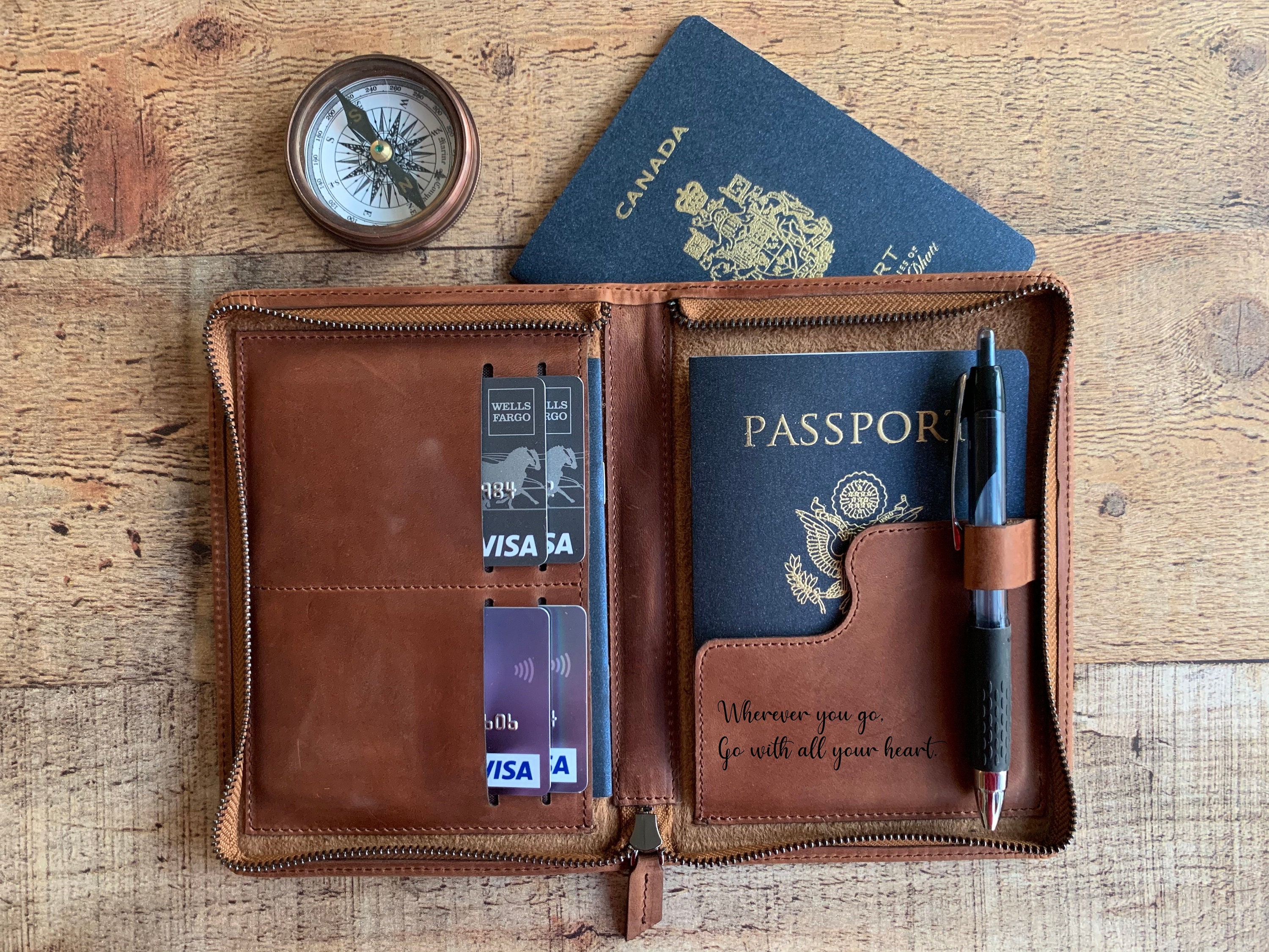 Antic Custom Leather Passport Cover Zipped Bifold Passport Etsy