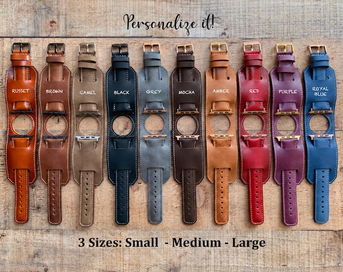 Custom Leather Watch Band, Cuff Band Strap, Apple Watch Band 38, 40, 41, 42, 44, 45, 49mm. Handmade Galaxy, Pixel, Fossil Fitbit iWatch Band