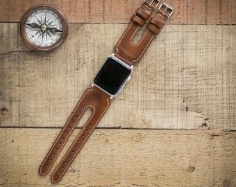 Correa de reloj de cuero antiguo hecha a mano, correa doble para reloj, correa personalizada para Apple Watch de 38, 40, 41, 42, 44, 45, 49 mm, Galaxy Fitbit Fossil Pixel iWatch