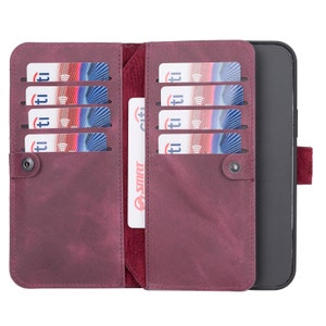 Purple Leather iPhone Wallet 16, 15, 14, 13, 12, 11, SE, X, XS Max, XR, 8, 7 Plus Case, Magnetic Detachable Wallet Case, iPhone Card Holder