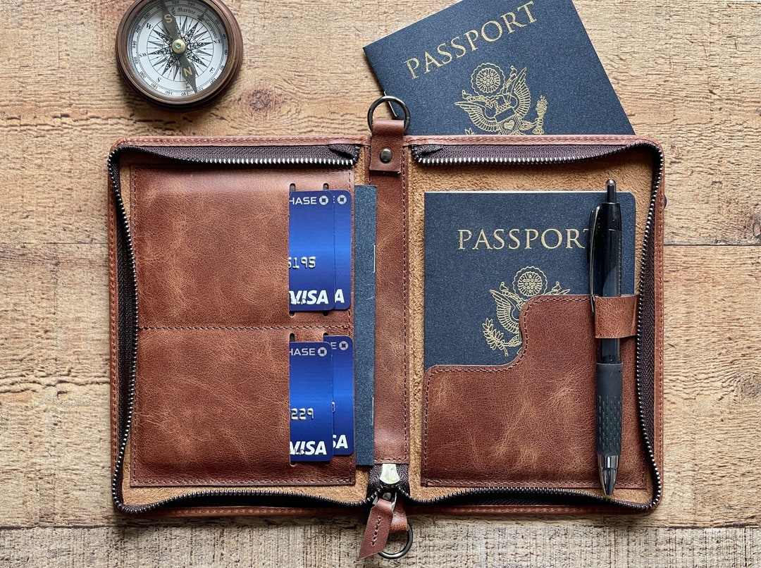 Custom Antic Leather Passport Cover Zipped Bifold Passport Etsy