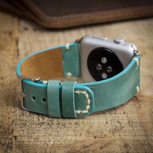 Antic Green Leather Watch Band, Apple Watch Band 38, 40, 41, 42, 44, 45, 49 mm Galaxy, Fitbit, Gear Fossil, iWatch Strap, Custom Pixel Band