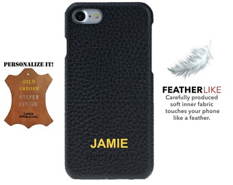 iPhone 8 Case Black Leather, iPhone 7 Case, Personalized Leather iPhone 8 Plus Case, Custom iPhone 7 Plus Case, Mother's Father's day gift