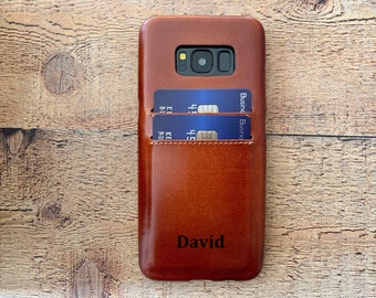 Samsung Russet Leather Snap On Full Back Cover Case, Cardholder wallet, Galaxy S24, S23, S22, S21, S20, S10, S9, S8, Note 20, 10, 9, 8 Plus