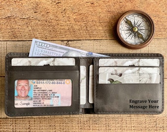 Custom Antic Black Leather Wallet, Classic Bifold Wallet, Personalized Slim Cowhide leather gift, Unisex wallet monogram, Anniversary Gift