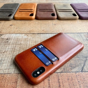 Russet Leather Feather Light Snap On full cover case, iPhone 15, 14, 13, 12, 11, 11 Pro, 11 Max, X, XS Max, XR, 7, 8 Plus iPhone Card Holder image 1