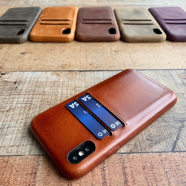 Russet Leather Feather Light Snap On full cover case, iPhone 14, 13, 12, 11, 11 Pro, 11 Max, X, XS Max, XR, 7, 8 Plus, iPhone Card Holder