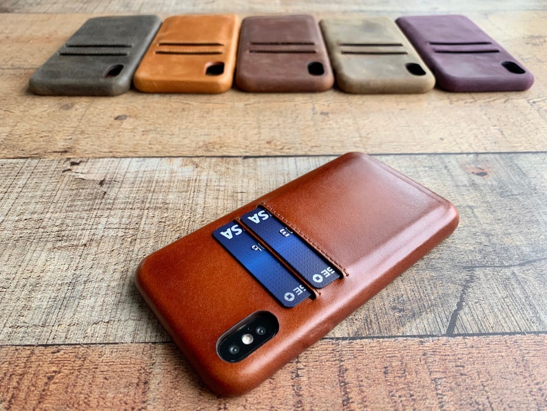 Russet Leather Feather Light Snap On full cover case, iPhone 15, 14, 13, 12, 11, 11 Pro, 11 Max, X, XS Max, XR, 7, 8 Plus iPhone Card Holder image 1