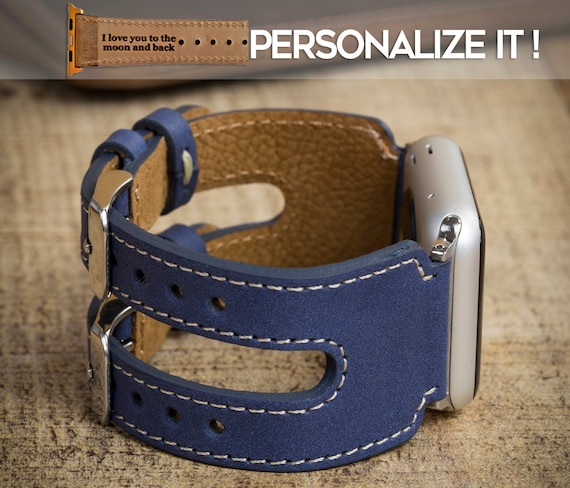 Antic Navy Blue Leather Watch Strap 