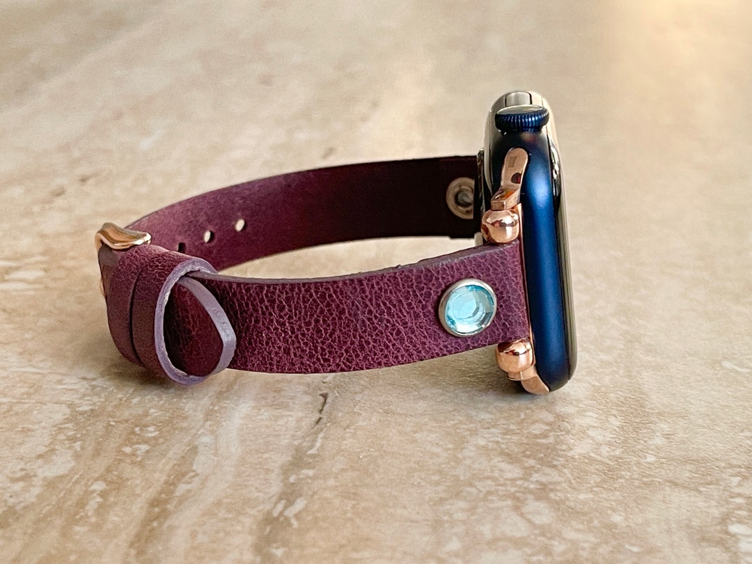 Slim Purple Leather Watch Band Beady Strap Apple Watch Band Etsy