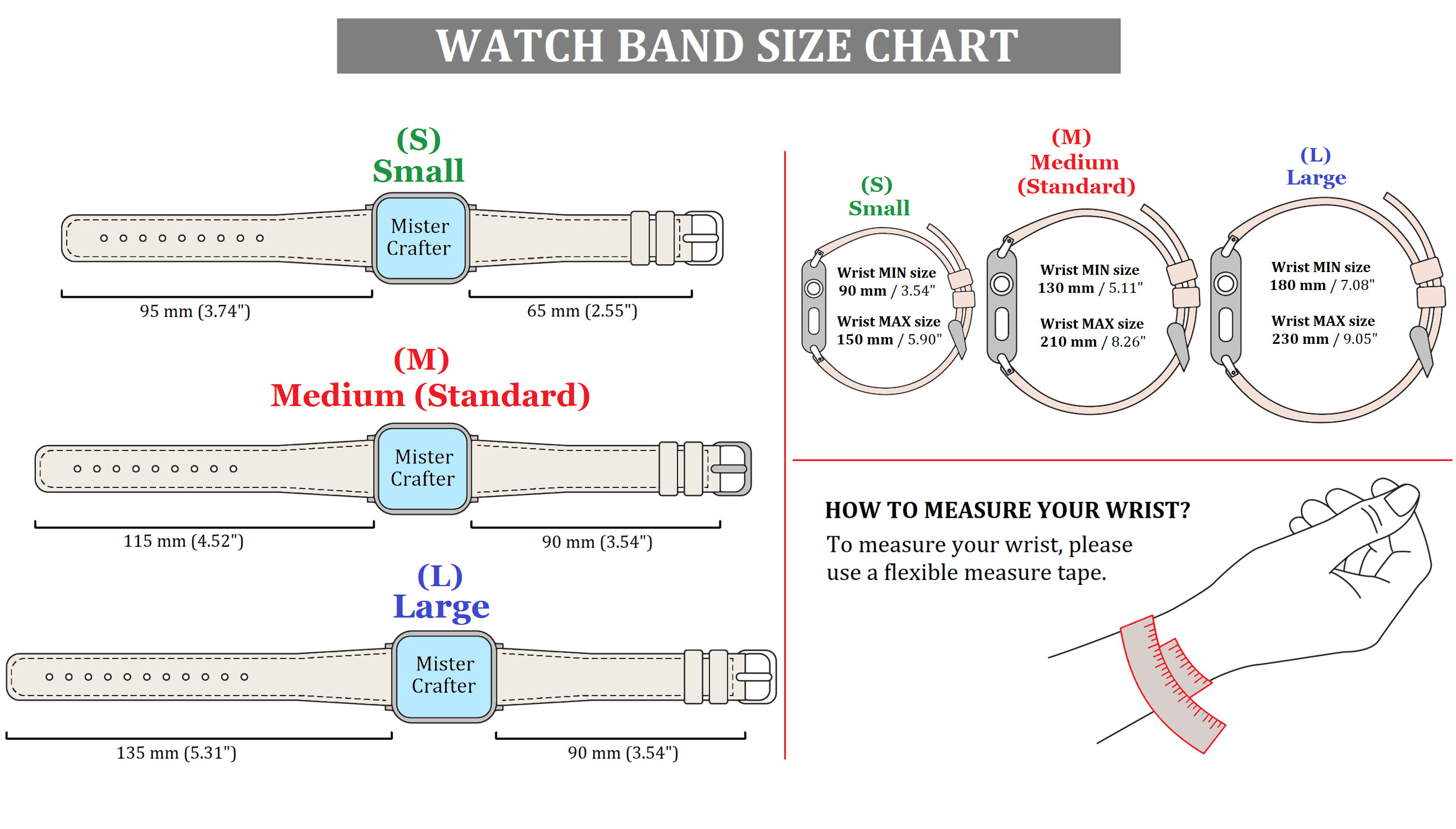 Standard watch hotsell band size