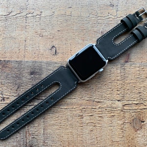Custom Antic Leather Watch Strap, Double Watch Band, Apple 38, 40, 41, 42, 44, 45, 49 mm Custom Galaxy Fossil FitBit iWatch Pixel  Watchband