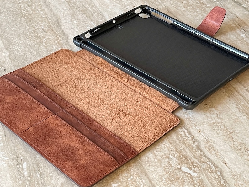 Custom Leather iPad Cases, Antic Brown Leather iPad Sleeve, iPad Pro 12.9, Pro 11, 10.9, 10.5, 10.2, Mini, Portfolio Case with apple pencil image 9