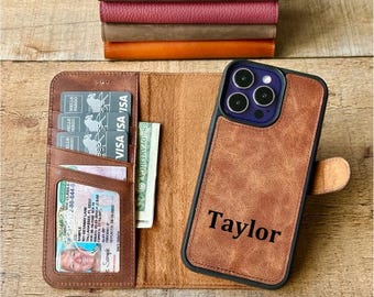 Top Grain Leather Wallet Case iPhone 18, 17, 16, 15, 14, 13, 12,SE, Series,  Personalized iPhone MagSafe Compatible Wallet Case, Card Holder