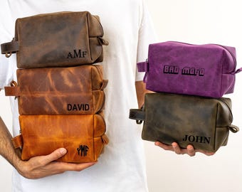 Beauty case in vera pelle, beauty case da viaggio personalizzato da uomo, regalo per testimoni dello sposo, regalo di Natale per lui, regalo di anniversario per uomo, regalo per papà