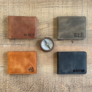 Leren portemonnee met monogram, handgemaakte klassieke portemonnee, gepersonaliseerd slank rundleer cadeau, uniseks portemonnee monogram, jubileumcadeau