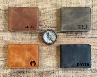 Monogrammed Leather Wallet, Handmade Classic Bifold Wallet, Personalized Slim Cowhide leather gift, Unisex wallet monogram, Anniversary Gift