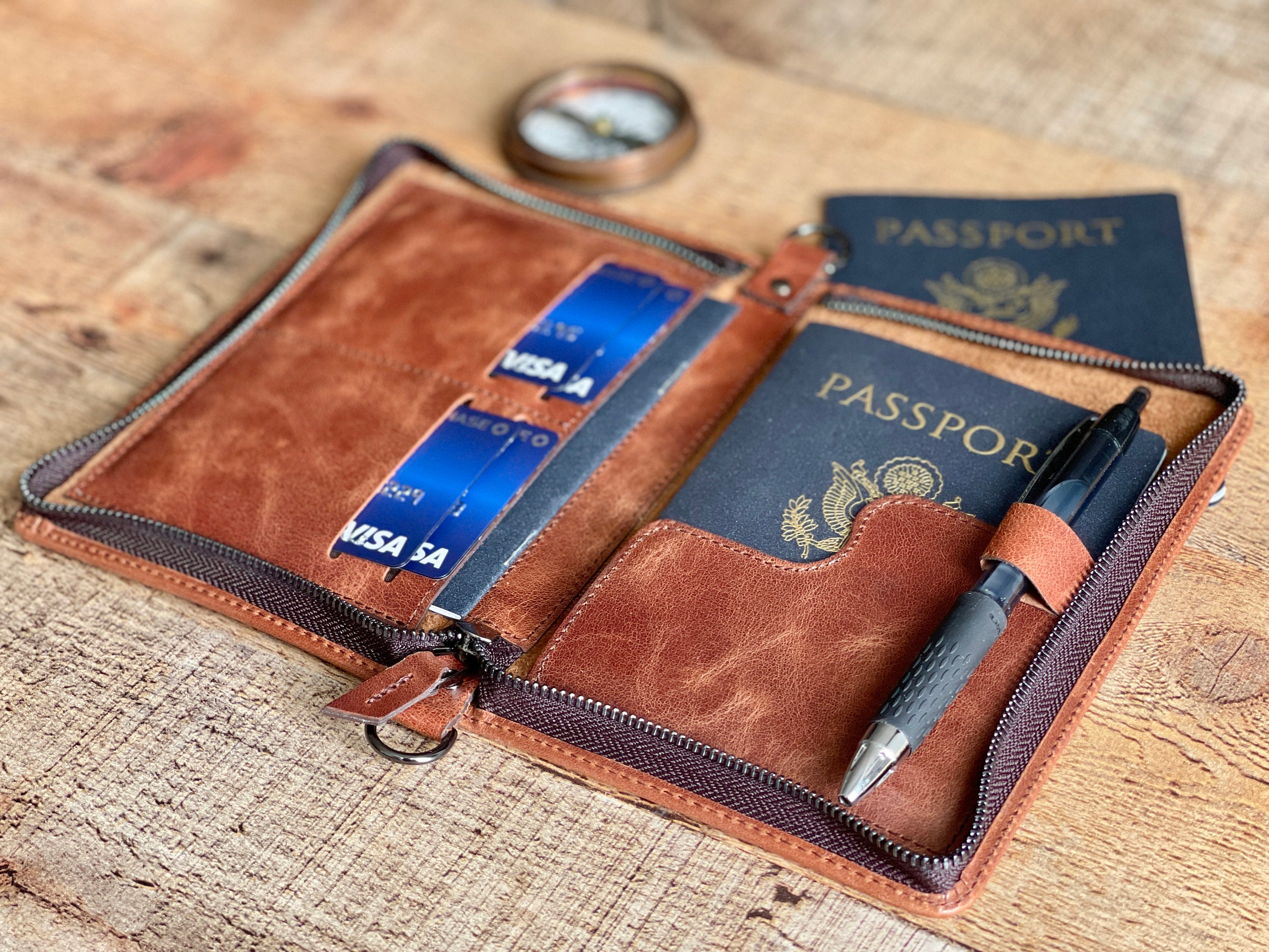 Custom Antic Leather Passport Cover Zipped Bifold Passport Etsy
