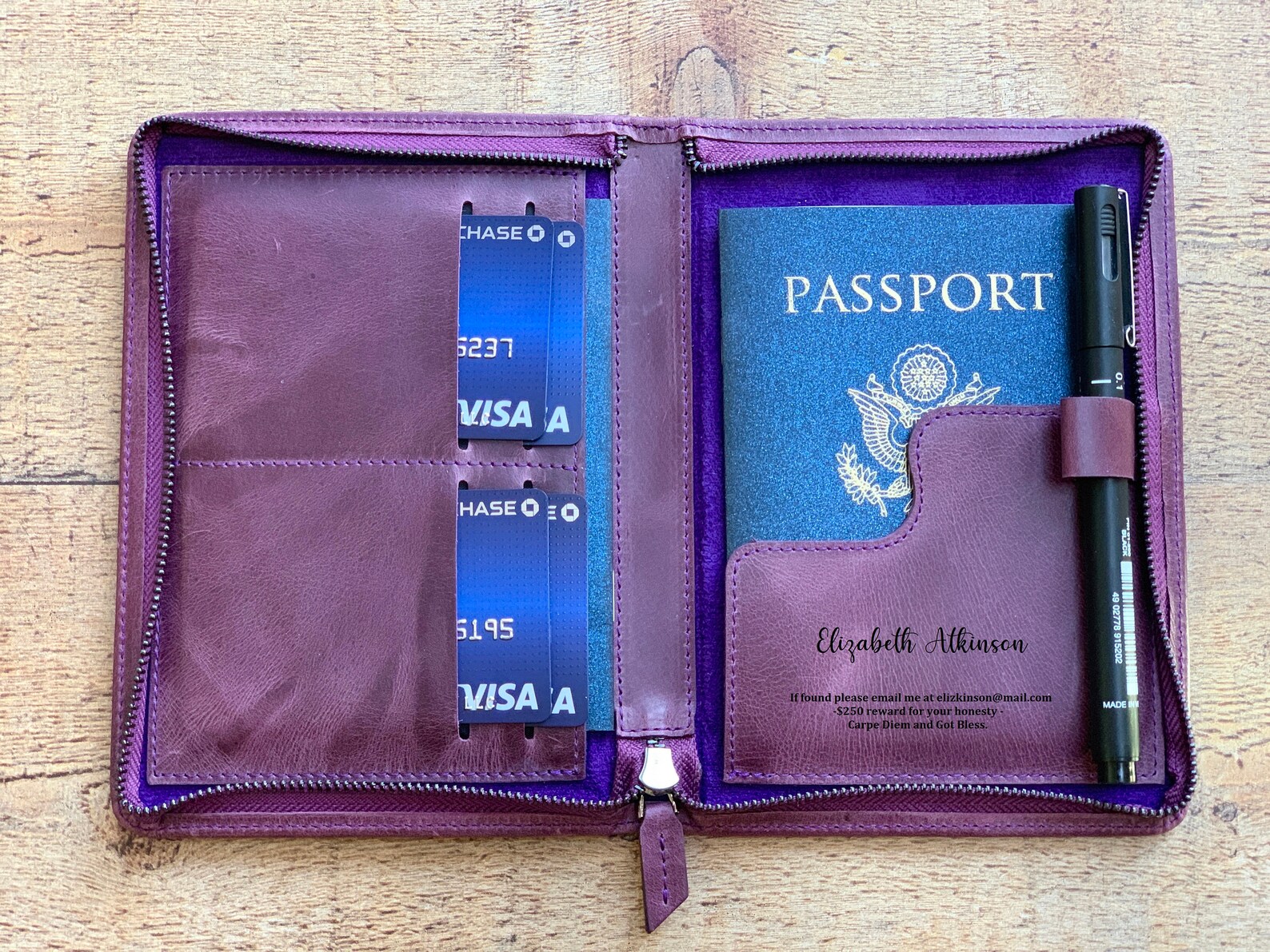 Antic Purple Leather Passport Cover Zipped Bifold Passport Etsy