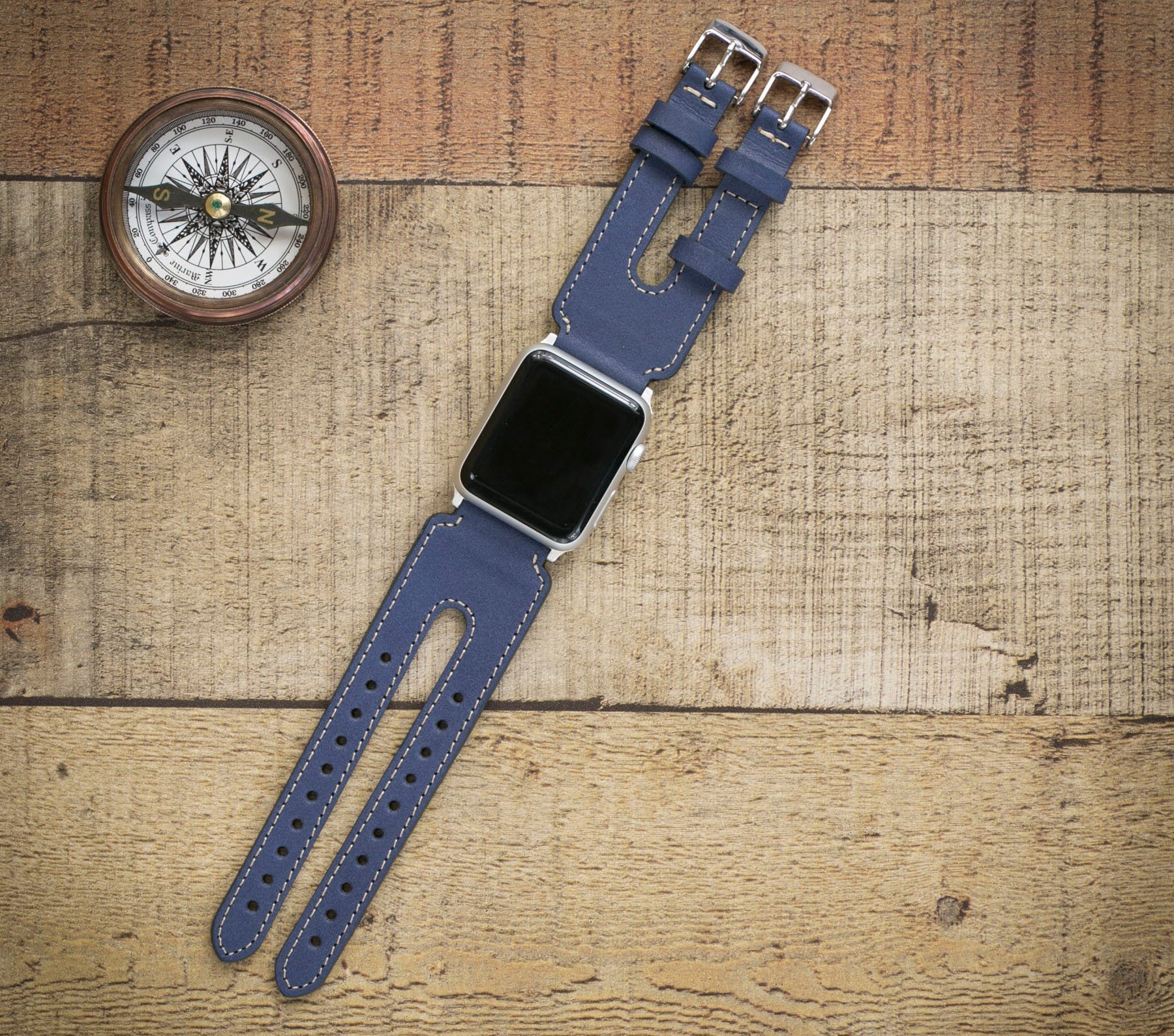 Antic Navy Blue Leather Watch Strap Double Watch Band Wrist Etsy
