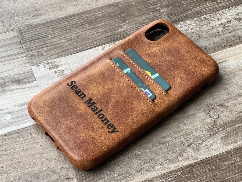 Russet Leather Feather Light Snap On full cover case, iPhone 15, 14, 13, 12, 11, 11 Pro, 11 Max, X, XS Max, XR, 7, 8 Plus iPhone Card Holder image 7