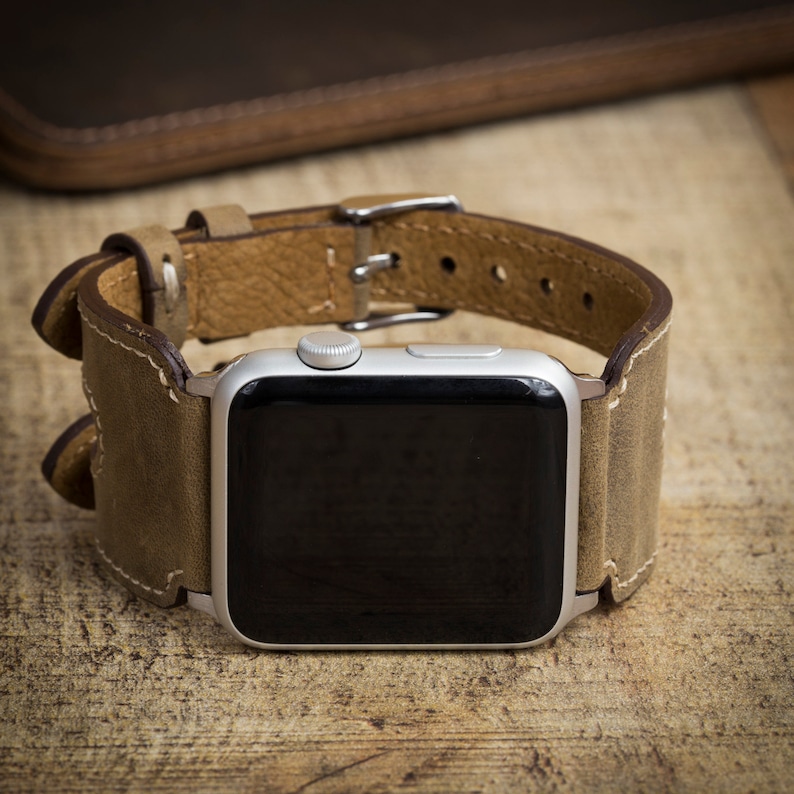 Antic Camel Leather Watch Strap Double Watch Band Apple 38 Etsy