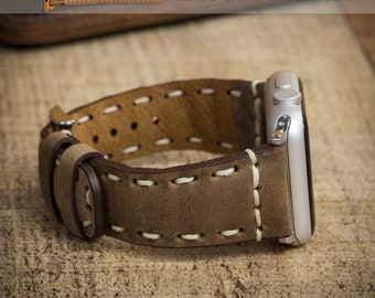 Handsytt Apple Watch-armband i läder 38, 40, 41, 42, 44, 45, 49 mm, personligt klockarmband, Galaxy FitBit Fossil iWatch-armband