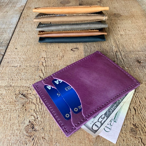 Antic Purple Leather Slim Card Holder, Credit Card Case, Slim Wallet Minimalist Card Sleeve, Custom Groomsmen Gifts, Leather wallet