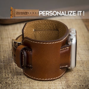 Antic Russet Leather Watch Cuff, Apple Watch Band 38, 40, 41, 42, 44, 45, 49mm Galaxy, Fitbit Pixel, Fossil, Engraved Personalized Cuff Band