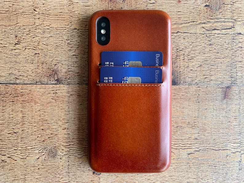 Russet Leather Feather Light Snap On full cover case, iPhone 15, 14, 13, 12, 11, 11 Pro, 11 Max, X, XS Max, XR, 7, 8 Plus iPhone Card Holder image 2