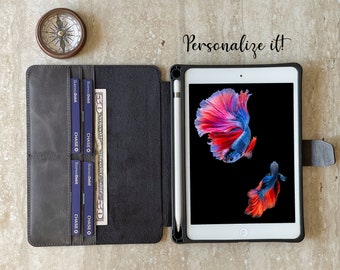 iPad Pro, Air, Mini Cases, Antic Black Leather iPad Sleeve, iPad 13, 12.9, Pro 11, 10.9, 10.5, 10.2, Mini, Portfolio Case with Apple pencil