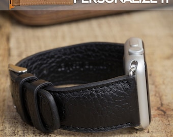 Handgjort klockarmband i narvat läder, Apple Watch-armband 38, 40, 41, 42, 44, 45, 49 mm, Galaxy FitBit Fossil Pixel-armband, specialdesignat iWatch-armband