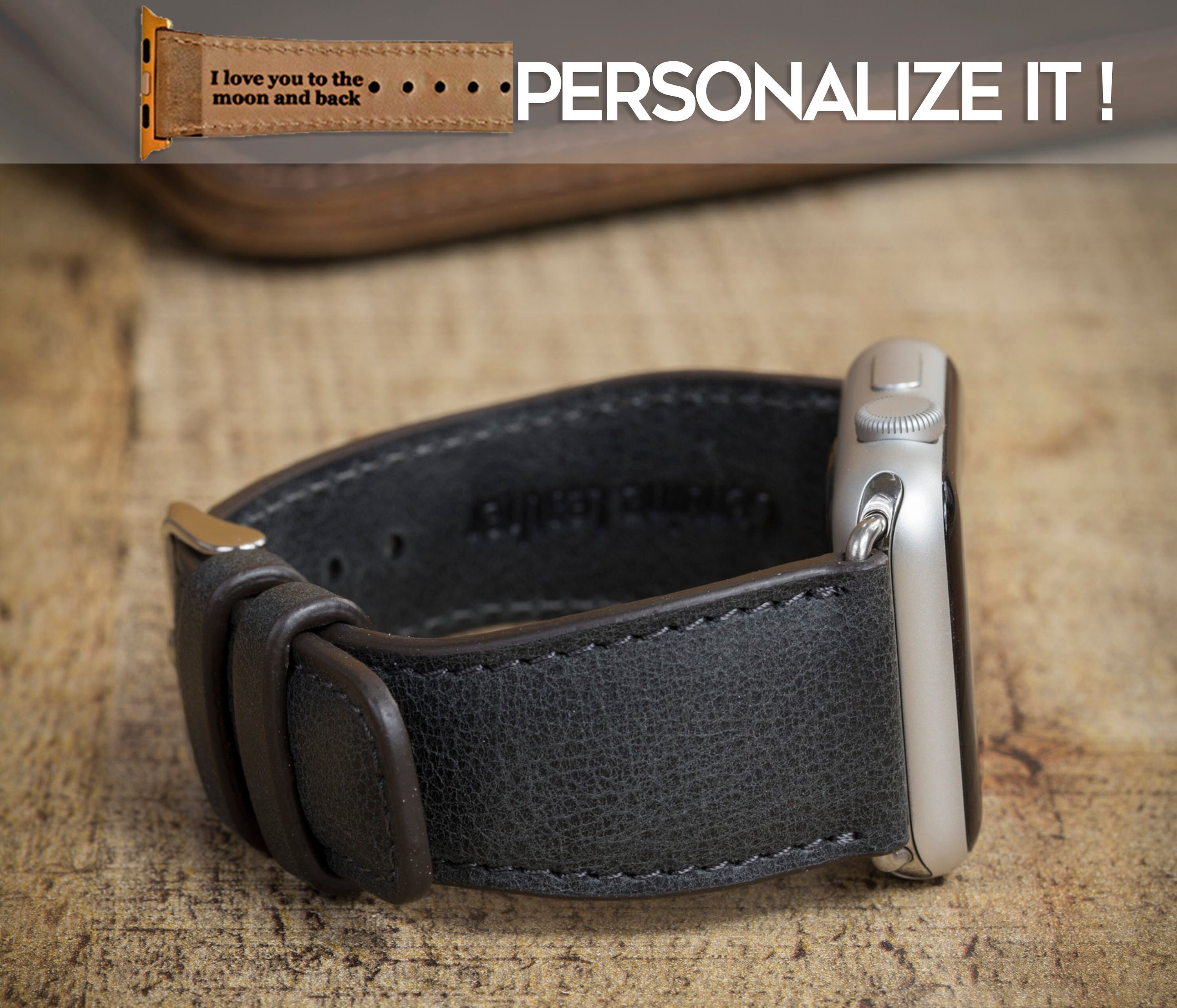 Black Leather Watch Band Apple Watch 