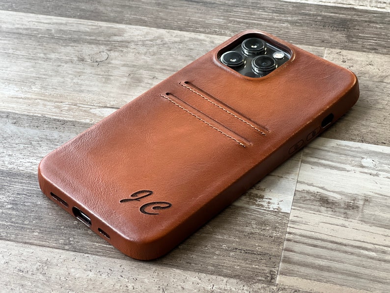 Russet Leather Feather Light Snap On full cover case, iPhone 15, 14, 13, 12, 11, 11 Pro, 11 Max, X, XS Max, XR, 7, 8 Plus iPhone Card Holder image 3