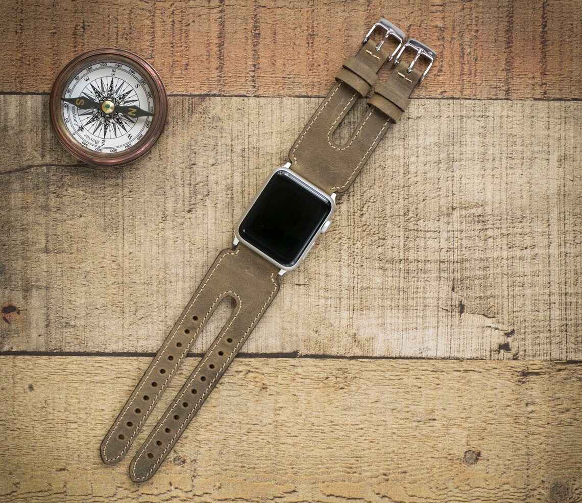 Antic Camel Leather Watch Strap Double Watch Band Wrist Etsy