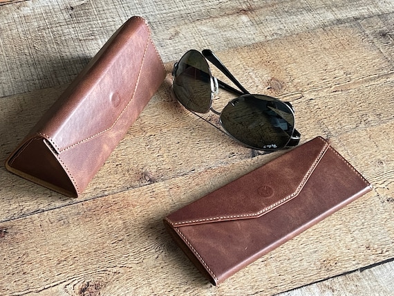 Personalized leather eyeglasses case, exquisite gift monogram handmade in  France | Custom eyewear case | Firm sunglasses case (Brown)