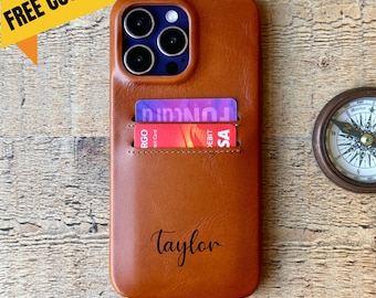 Funda delgada de cuero con cierre a presión y cobertura completa con ranura para tarjetas para iPhone 17, 16, 15, 14, 13, 12, serie SE, funda CustomLight con tarjetero para iPhone