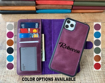 Antic Purple Leather iPhone 15, 14, 13, 12, 11, X, XS Max, XR, 8, 7, 6 Plus Case, Detachable iPhone Wallet Case Magnetic iPhone Card Holder