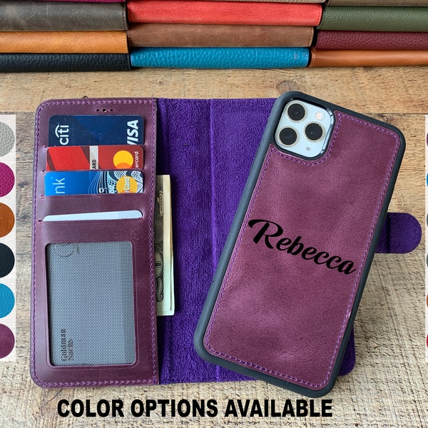 Antic Purple Leather iPhone 15, 14, 13, 12, 11, X, XS Max, XR, 8, 7, 6 Plus Case, Detachable iPhone Wallet Case Magnetic iPhone Card Holder