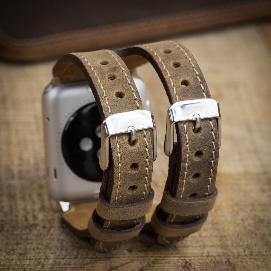 Antic Camel Leather Watch Strap Double Watch Band Apple 38 Etsy
