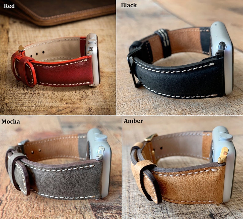 Custom Leather Watch Band, Apple Watch Band 38, 40, 41, 42, 44, 45, 49 mm. Handmade Samsung Galaxy, Pixel, Fossil, Fitbit iWatch Strap image 11