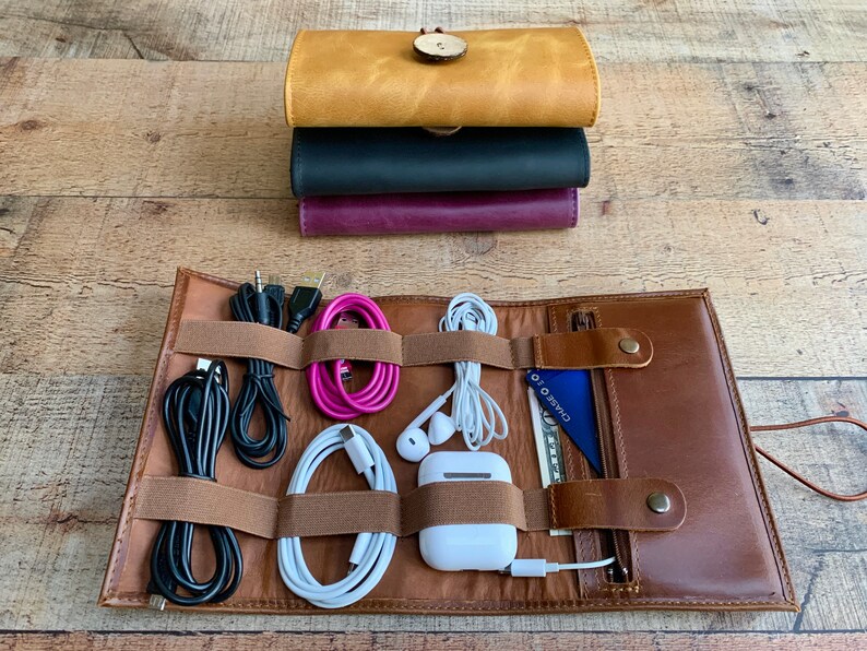 Custom Antic Leather Cable Organizer Personalized Handmade Etsy