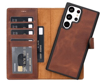 Antic Brown leather Samsung Case, Galaxy S23, S22, S21, S20, S10, S9, S8 Plus, Note 20, 10, 9 wallet case, Samsung Wallet Custom Galaxy case